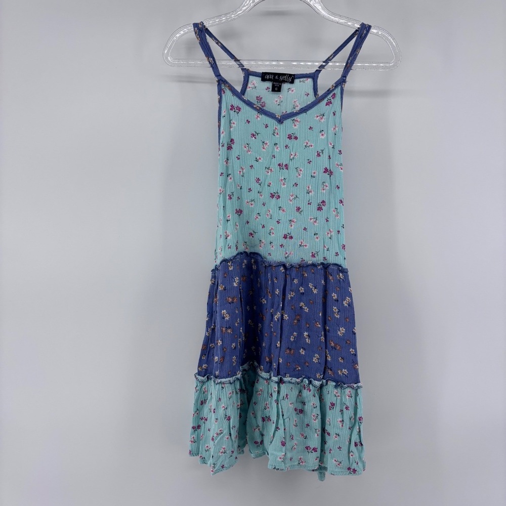 Ava & Yelly Girls Dress Size 6 Blue Floral Sleeveless Tiered‎ Casual Summer